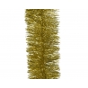 Shiny golden tinsel with thin, reflective strands, creating a festive, sparkling effect.