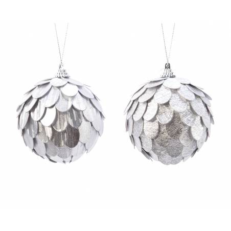 2 Silver Christmas baubles