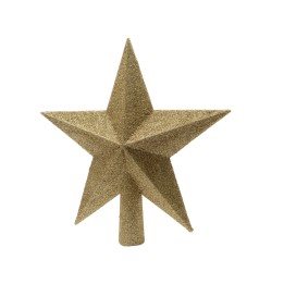 A shimmering gold star with five pointed tips, covered in fine glitter.