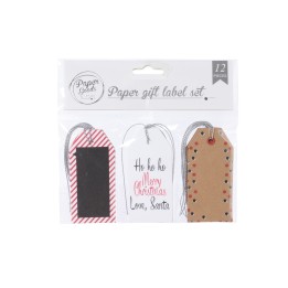 A festive set of colorful paper gift labels with various designs and textures.
