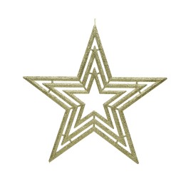 Étoile dorée en glitter, à la forme géométrique et à plusieurs couches superposées.