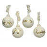 4 White glass baubles with golden writing