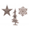 3 Figurines brun noix, flocon étoile et sapin