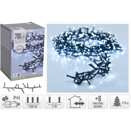 Guirlande lumineuse LED blanche, 700 ampoules, fil noir, fonctions multiples.