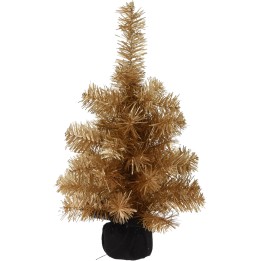 Arbre de Noël doré, branches scintillantes, pot noir, décoratif et festif.
