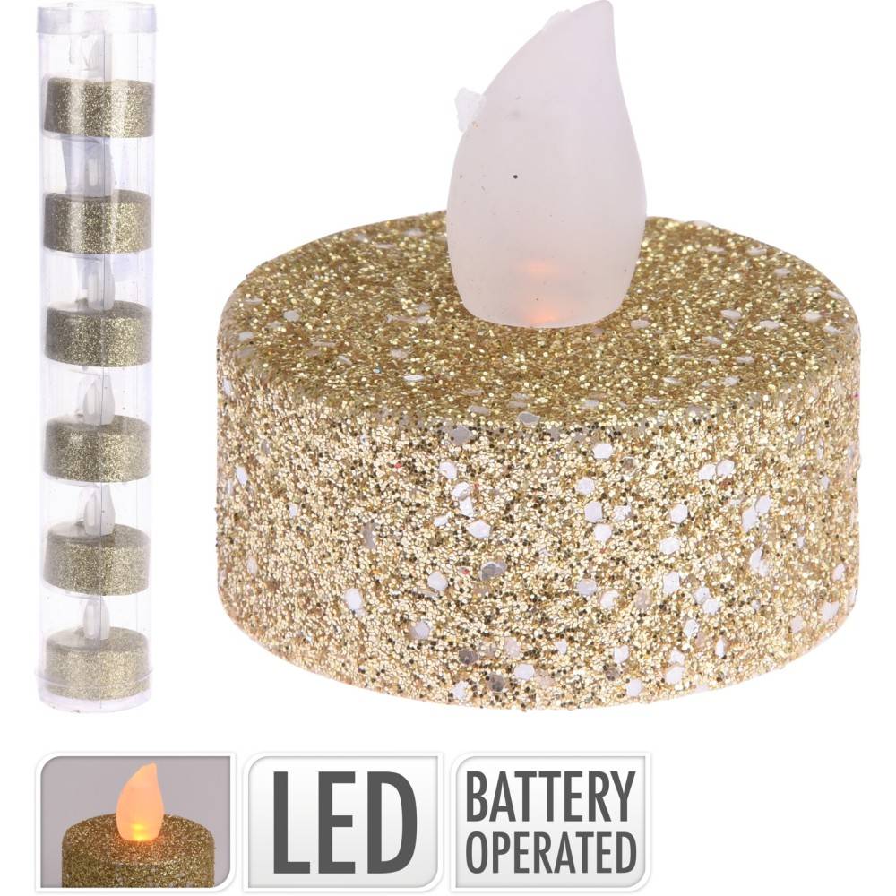 6 Golden LED tea light candles