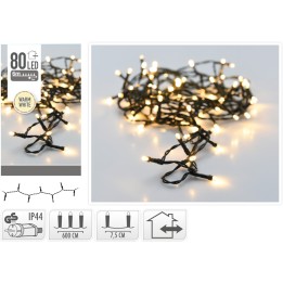Guirlande lumineuse avec 80 LED blanches chaudes sur fil noir, idéale pour décorer.
