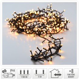 A tangled string of warm white fairy lights on a dark cord, perfect for festive decor.