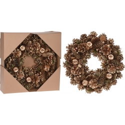 Couronne or rose en bois 34cm