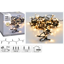 Guirlande lumineuse avec 320 LED blanches chaudes sur fil noir, idéale pour la décoration.