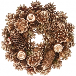 Gold pink wooden wreath 34cm