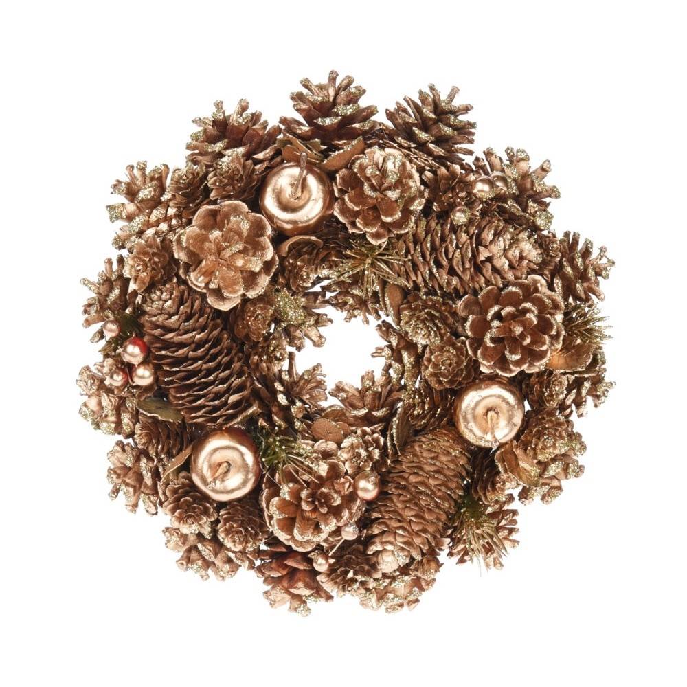 Gold pink wooden wreath 34cm