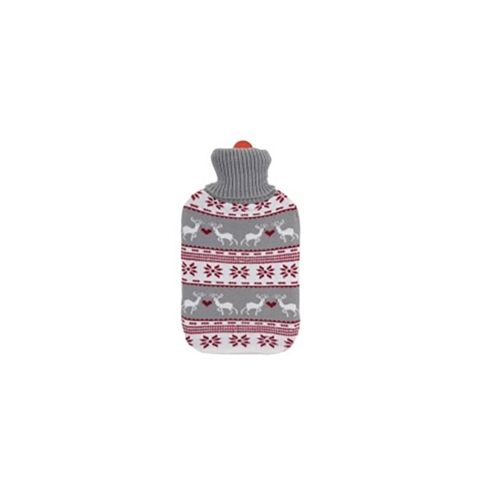 Grey Christmas hot water bottle with white deers