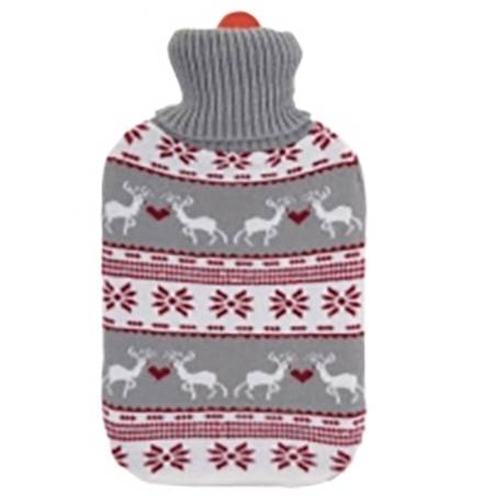 Grey Christmas hot water bottle with white deers