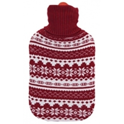 Red Christmas hot water bottle with snowflakes