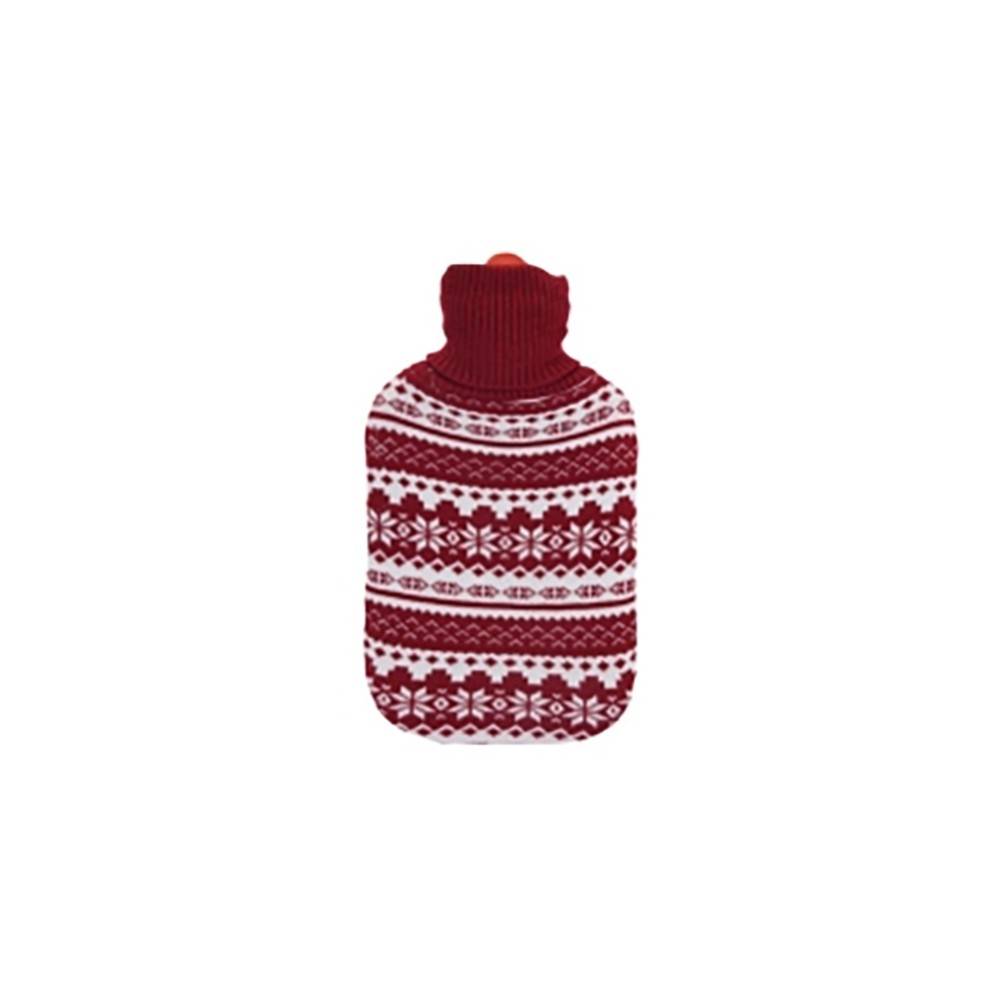 Red Christmas hot water bottle with snowflakes