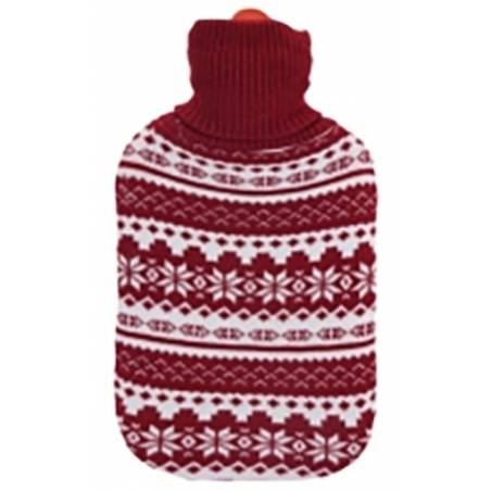 Red Christmas hot water bottle with snowflakes