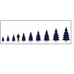 Silhouettes de sapins de différentes tailles, allant de petit à très grand, sur fond clair.