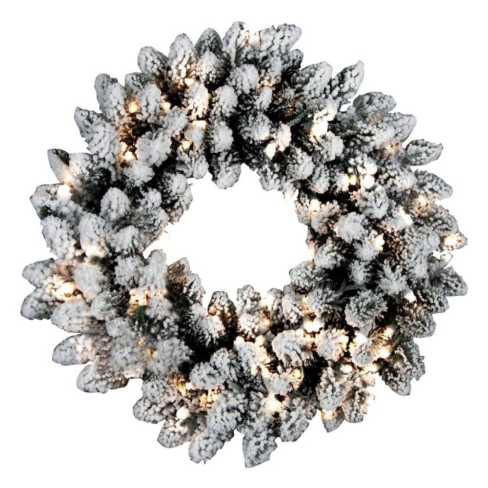 Flocked artificial wreath & lights