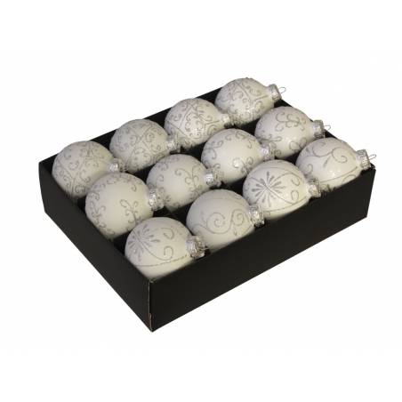 12 Boules de Noël blanches à motif