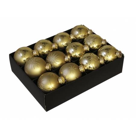 12 golden Christmas baubles with stars