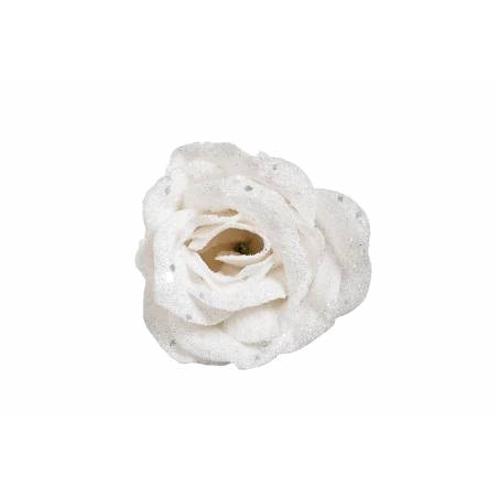 Glittery white rose on a clip