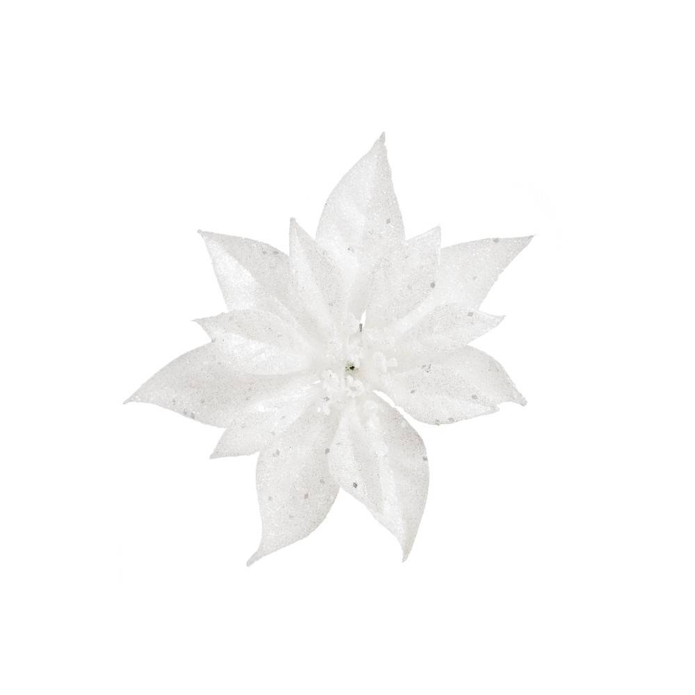 Glittery white poinsettia on a clip