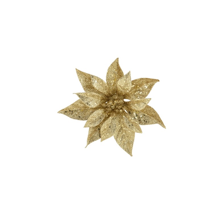 A sparkling gold flower with shimmering petals, radiating elegance and festive charm.