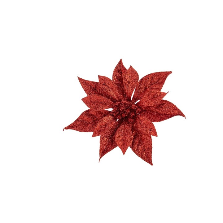 A sparkling red poinsettia with vibrant, glittering petals.