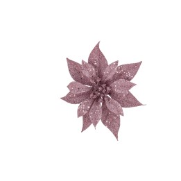 Fleur scintillante aux pétales rose pâle, ornée de détails brillants sur fond blanc.