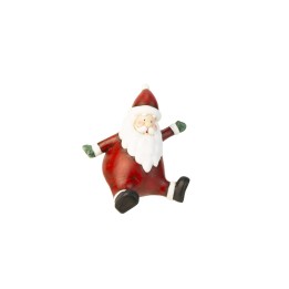 Een vrolijke kerstman met een rode outfit, witte baard en zwarte schoenen, in een speelse houding.