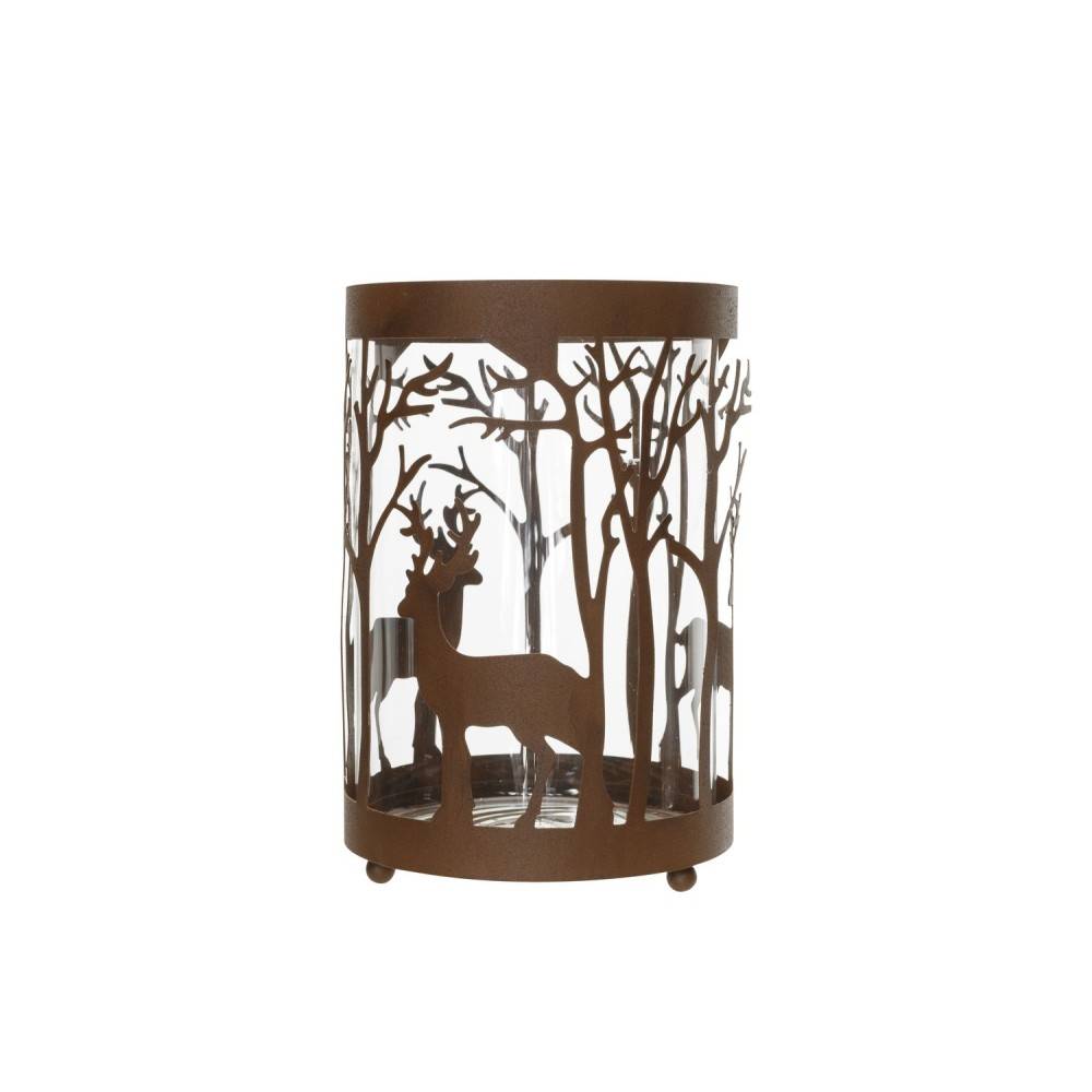 Iron candle holder with deer and tree