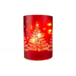 Red candle holder with Christmas tree