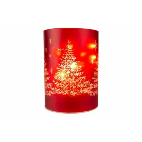 Red candle holder with Christmas tree