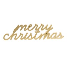 Elegant gold script spelling "merry Christmas" with a flowing, cursive style.