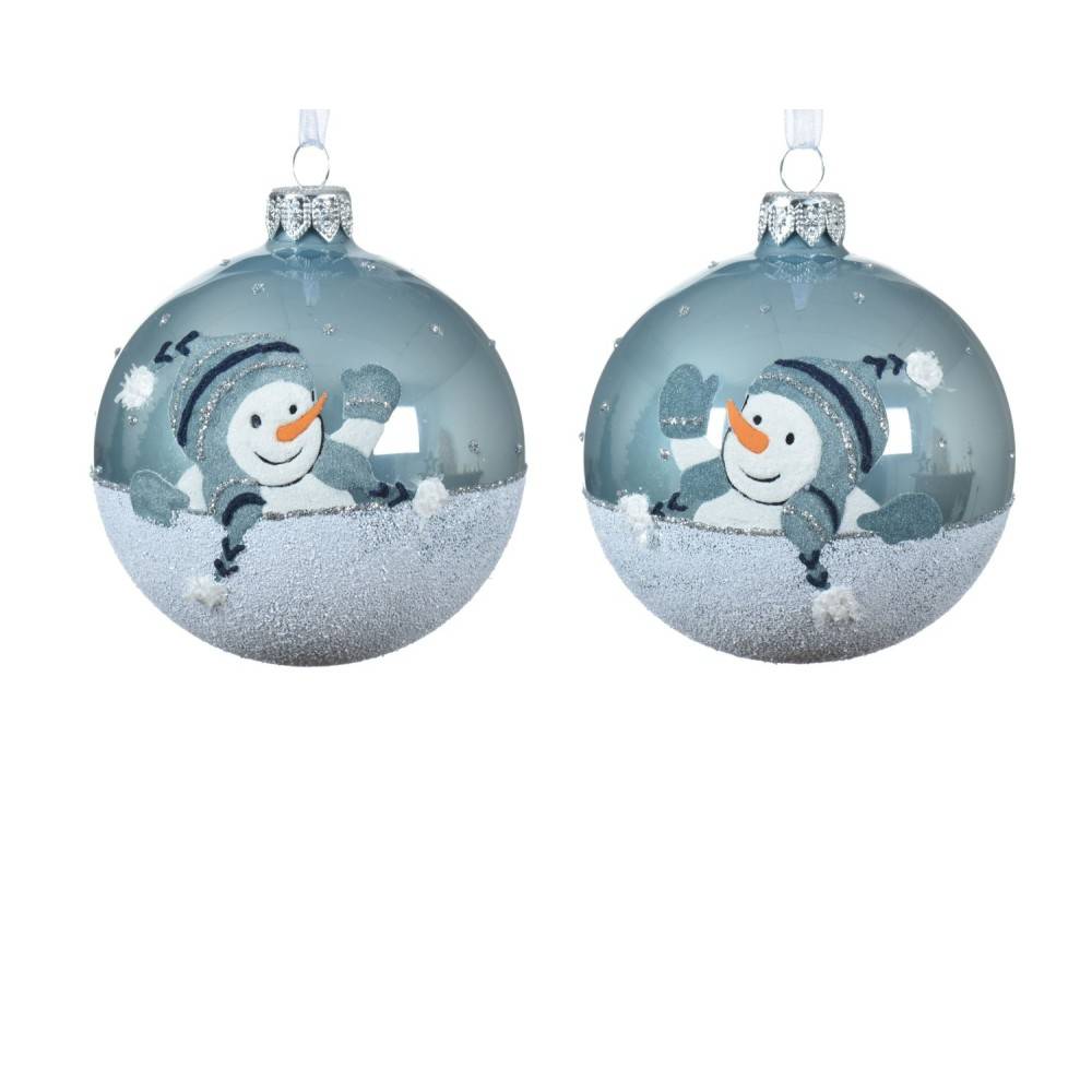 2x3 Boules bonhomme de neige bleues