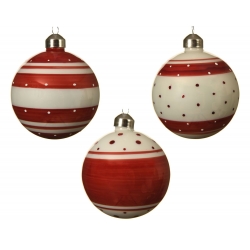 3x2 kerstballen rood gestreept