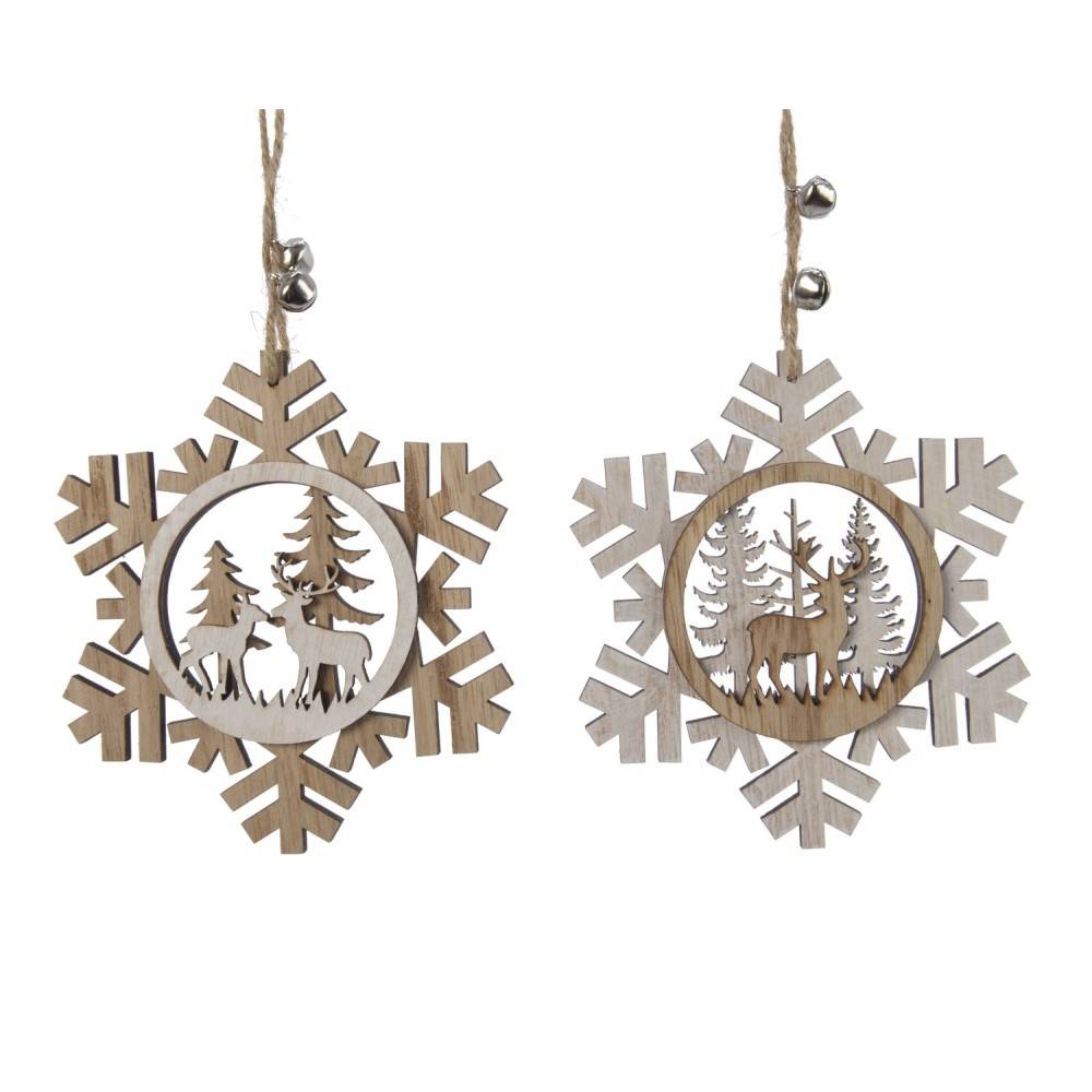 2 Houten sneeuwvlokken met rendier | SAPINS.BE SRL