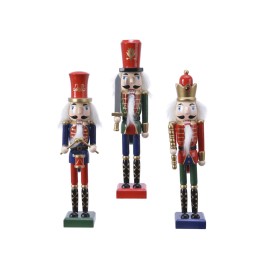 Drie kleurrijke notenkrakers in traditionele stijl, met opvallende hoeden en details.