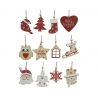 Set of 12 wooden Christmas hanging decorations