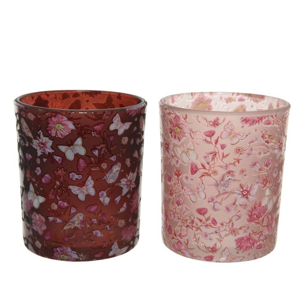 2 Red and pink candle holders