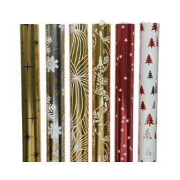 Zes rollen in verschillende kleuren en patronen, perfect voor cadeaus: goud, rood, wit en groen.
