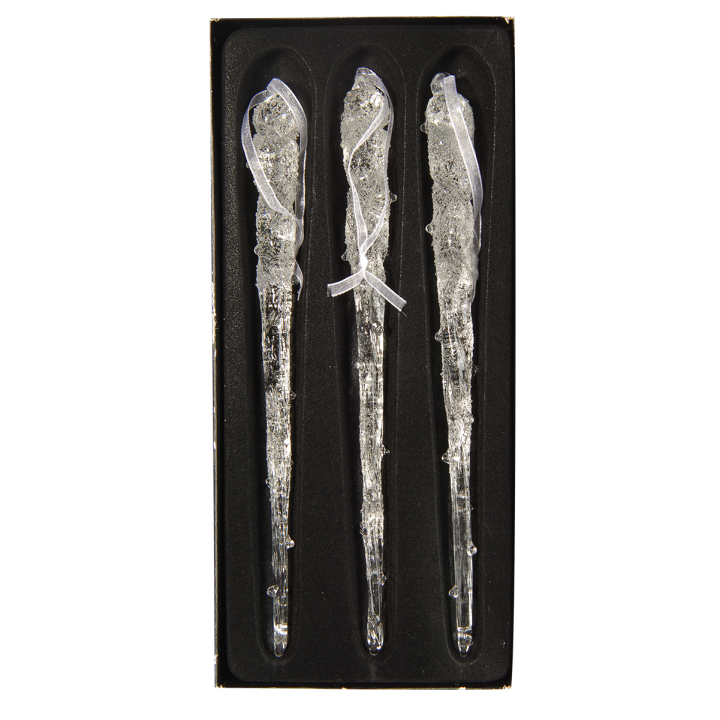 Trois pipettes en verre transparent, ornées de détails délicats et raffinés.