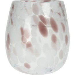 Elegante glazen vaas met een speelse mix van witte en zachtroze vlekken.