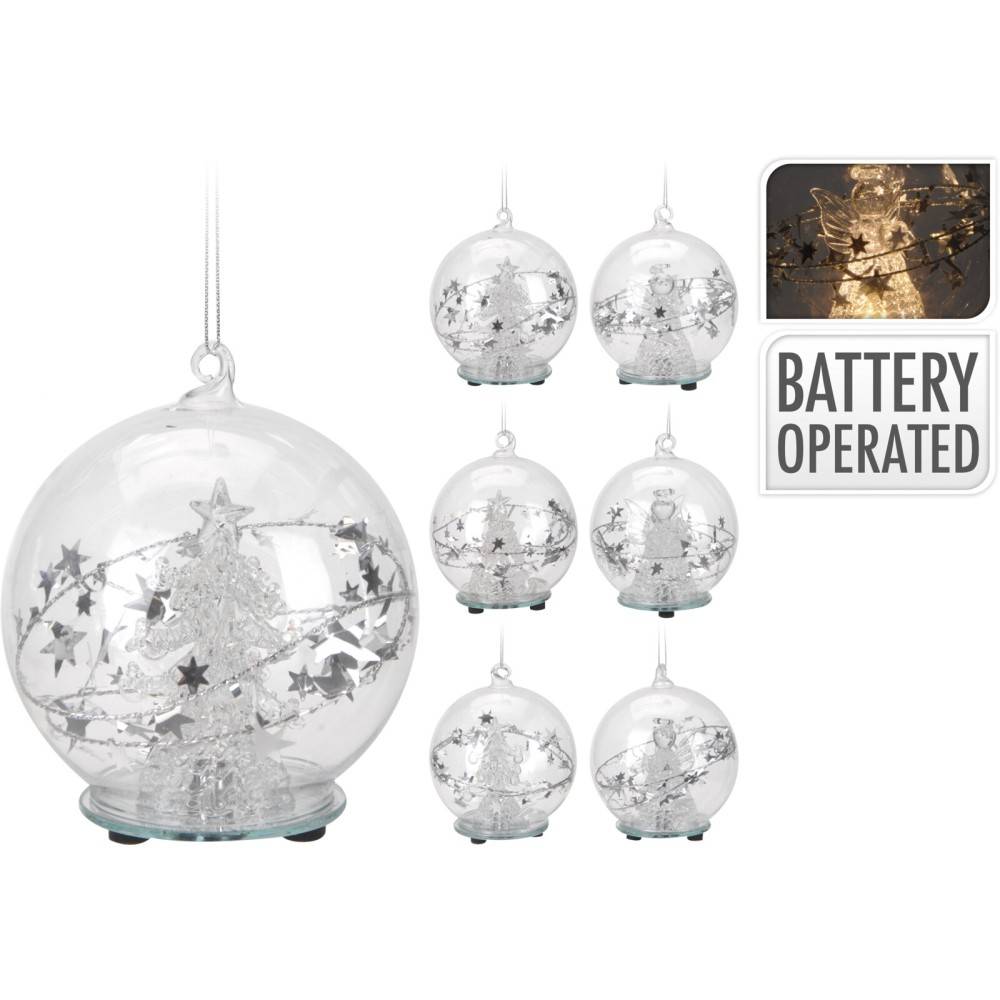 3 white glass baubles 9cm