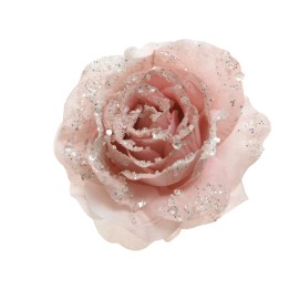 A delicate pink rose adorned with shimmering sequins, exuding elegance and charm.
