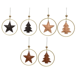 Assortment of 6 hanging decorations: Christmas trees and stars 10cm