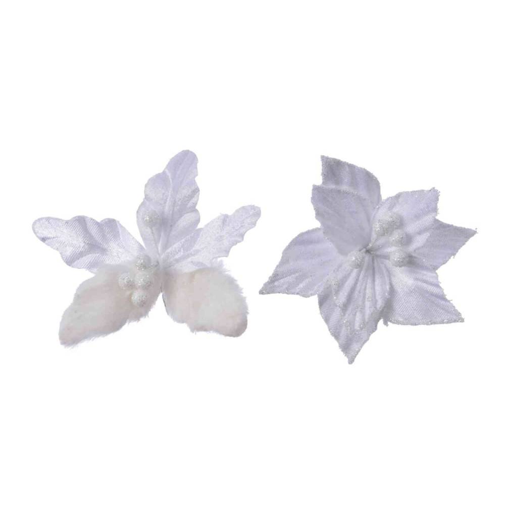 2 Poinsettias blanches en velours sur clip