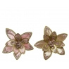 2 Flowers, pink and gold, on velvet clip