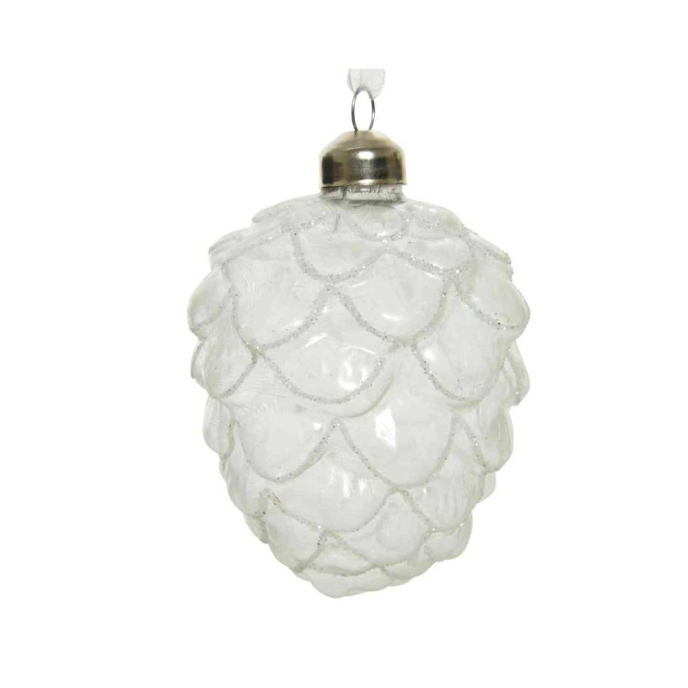 Frosted white glass pinecone hanging decoration 7cm